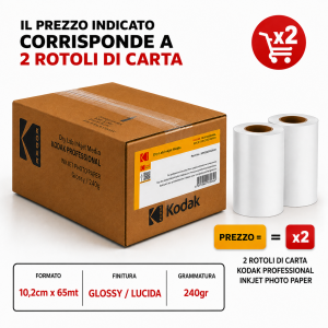 Kodak | 10,2X65MT DRY LAB PAPER GLOSSY 240GR - 2 Rotoli